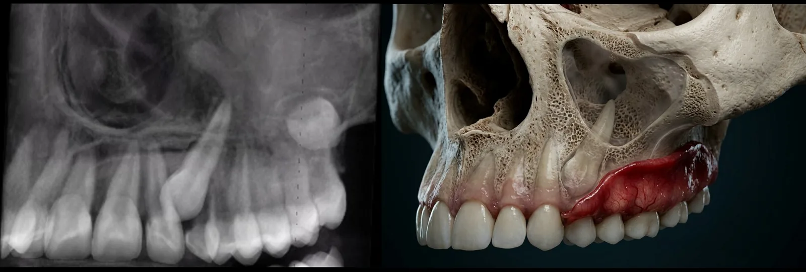Radiographic and anatomical comparison illustrating hidden information revealed through advanced imaging interpretation